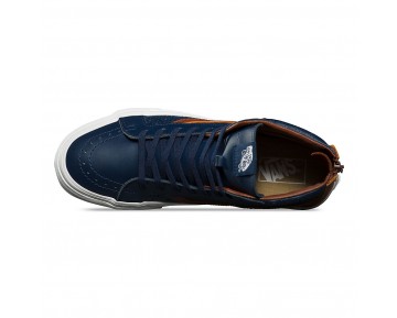 Chaussures Vans Zippées Cuir Perf Sk8-Hi Reissue Homme (Leather Perf) Dress Blues/Friar Brown NO. 3T9MU3