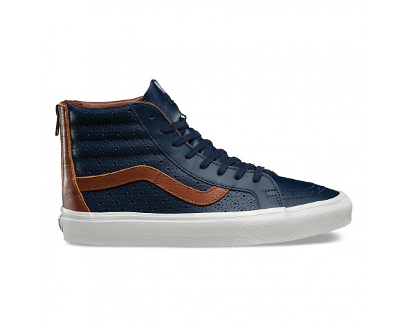 Chaussures Vans Zippées Cuir Perf Sk8-Hi Reissue Homme (Leather Perf) Dress Blues/Friar Brown NO. 3T9MU3