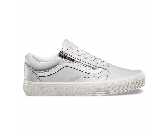 Chaussures Vans Zippées Cuir Old Skool Femme (Leather) Wind Chime/Blanc De Blanc NO. 493MWU