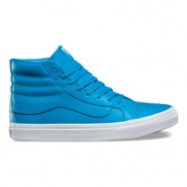 Chaussures Vans Cuir Neon Sk8-Hi Slim Femme (Neon Leather) Neon Blue/True White NO. 2R2MXQ